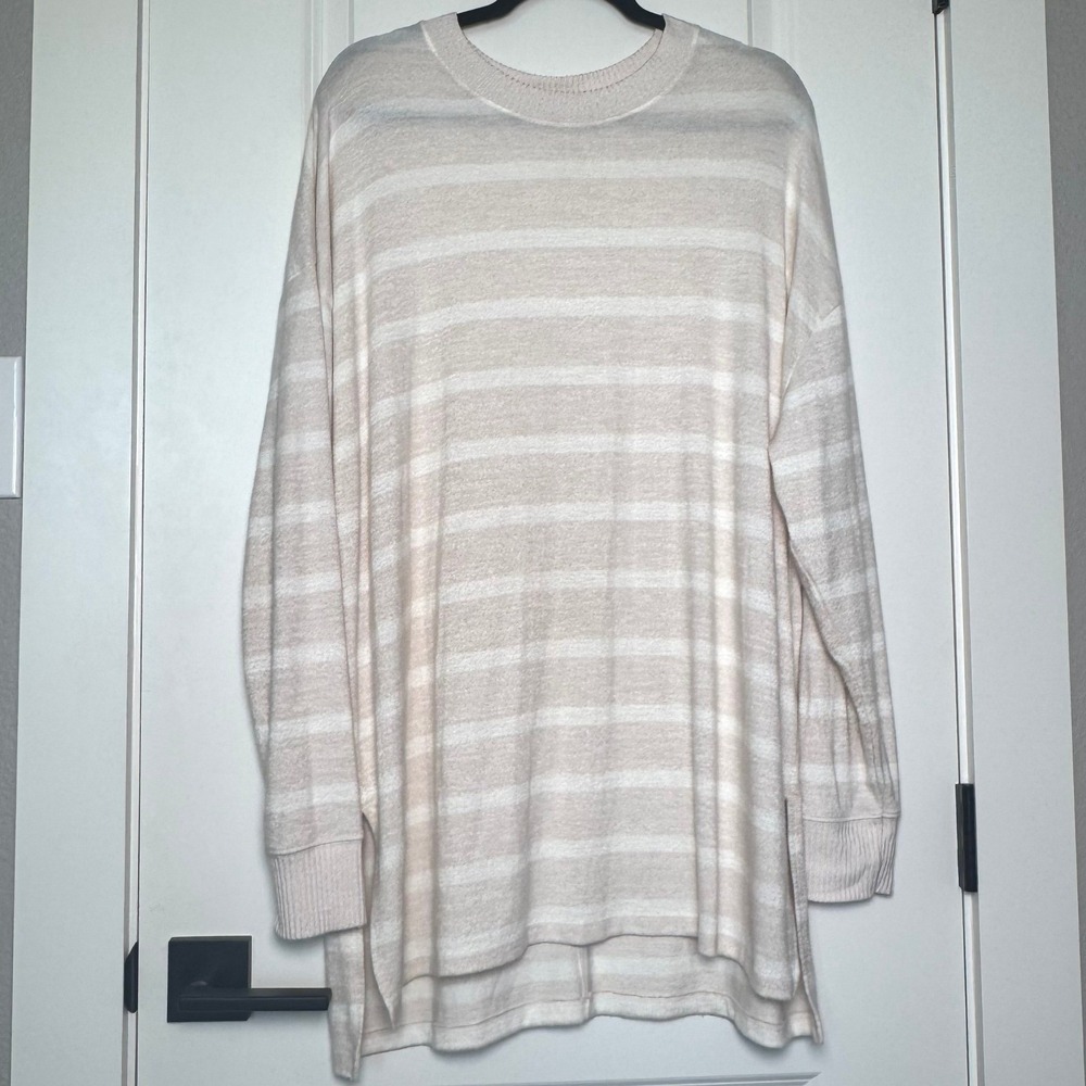 Abercrombie & Fitch Soft Cozy Women Cream Striped Lightweight Knit Tunic Sweater